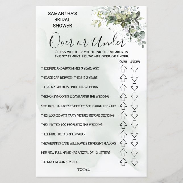 Papier Eucalyptus Over or Under shower jeu bilingue (Devant)