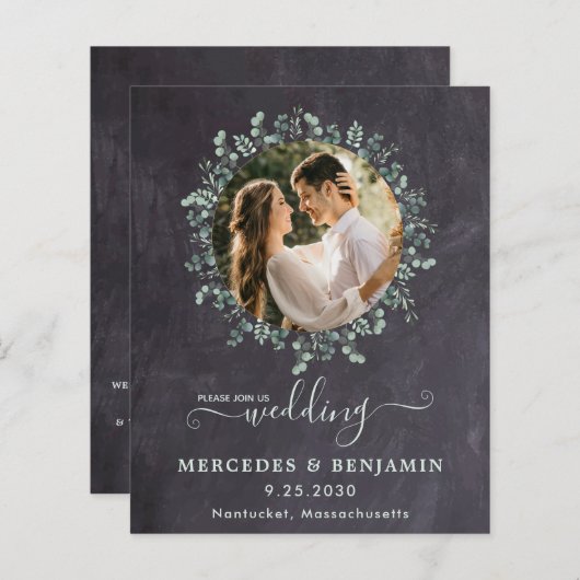 Papier Eucalyptus Photo Budget QR Code Mariage Invitation (Devant / Derrière)