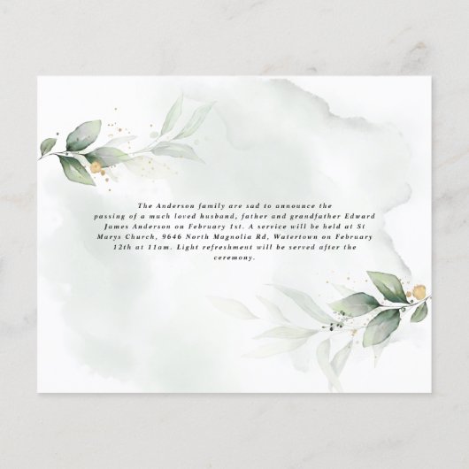 Papier Eucalyptus photo élégant en souvenir funéraire (Dos)