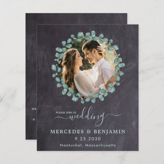 Papier Eucalyptus Photo Greenery QR Code Mariage Invitati (Devant / Derrière)