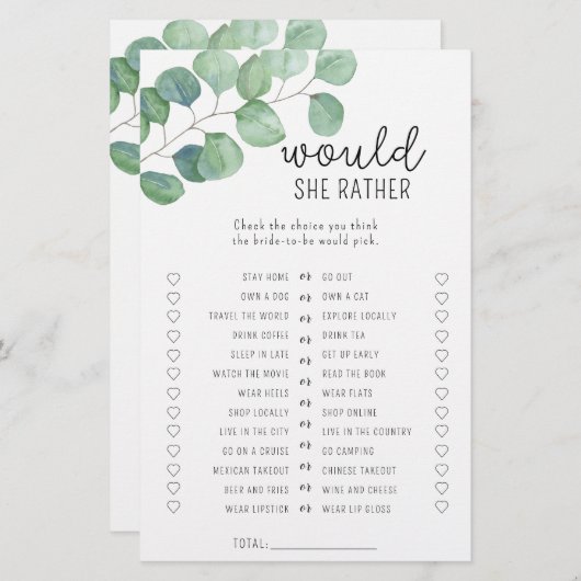 Papier Eucalyptus - Plutôt la nuptiale douche jeu (Devant / Derrière)