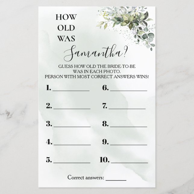 Papier Eucalyptus Quel âge a-t-elle douche jeu bilingue (Devant)