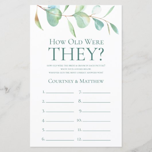 Papier Eucalyptus Quel Âge Avaient-Ils Été Fête des marié (Devant)