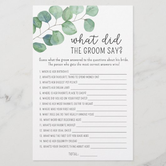 Papier Eucalyptus - Qu'est-ce que le marié a dit le jeu d (Devant)