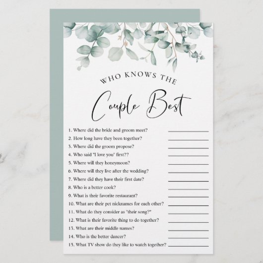 Papier Eucalyptus qui connaît le couple meilleur jeu de d (Devant / Derrière)