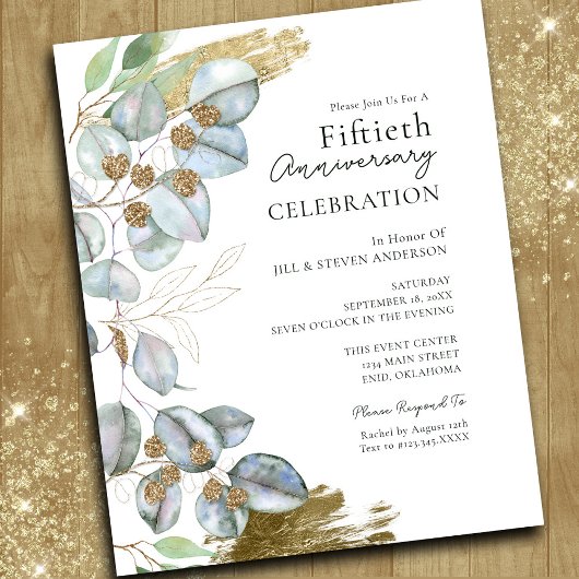 Papier Eucalyptus Sage 50e anniversaire Invitati