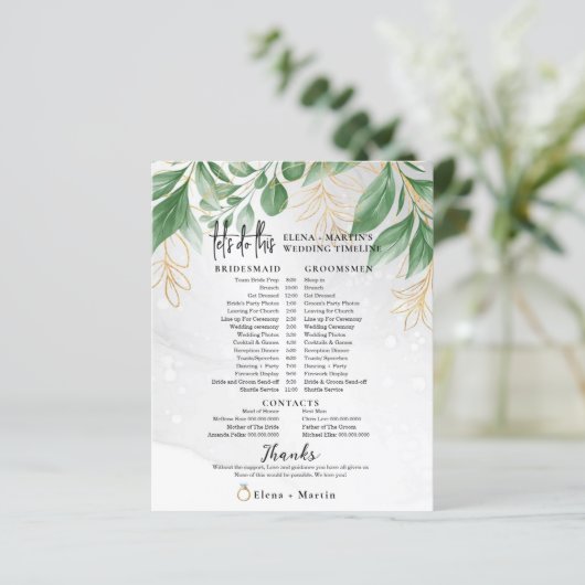 Papier Eucalyptus + Script Texte Mariage Jour Timeline (Debout devant)
