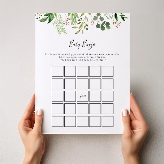 Papier Eucalyptus Simple Floral Baby Bingo Douche Jeu
