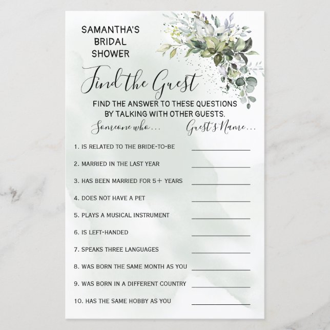 Papier Eucalyptus Trouver douche invité jeu bilingue (Devant)