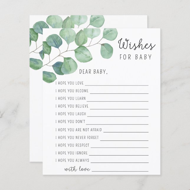 Papier Eucalyptus verdoyant - Voeux pour bébé (Devant / Derrière)