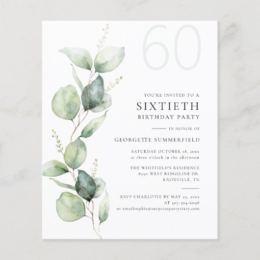 Papier Eucalyptus verdure 60e anniversaire fête Invitatio (Devant)