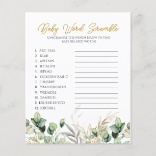 Papier Eucalyptus Verdure Baby shower Word Scramble Jeu