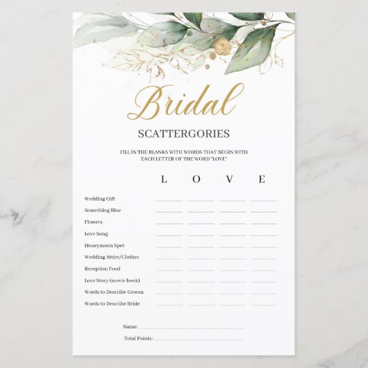 Papier Eucalyptus verdure nuptiale Scattergories jeu (Devant)