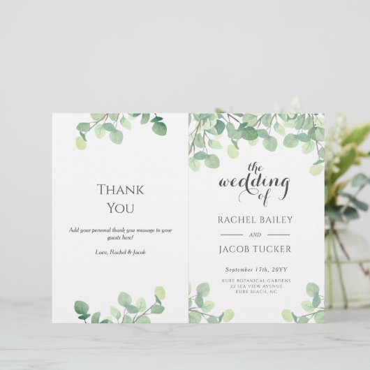 Papier Eucalyptus Verdure Script de mariage floral (Debout devant)