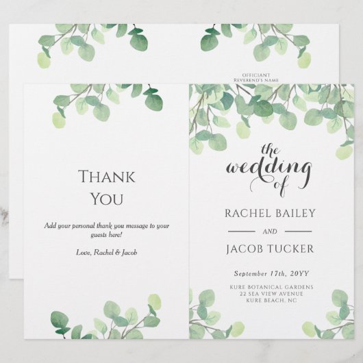 Papier Eucalyptus Verdure Script de mariage floral (Devant / Derrière)
