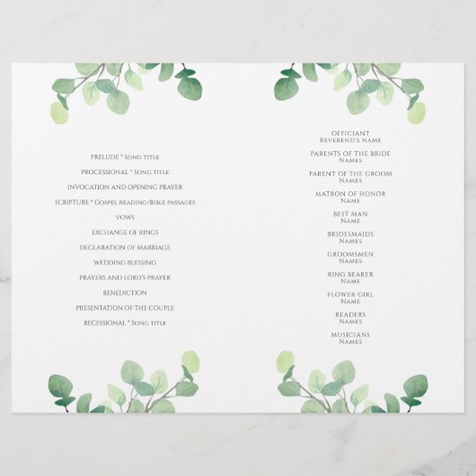 Papier Eucalyptus Verdure Script de mariage floral (Dos)
