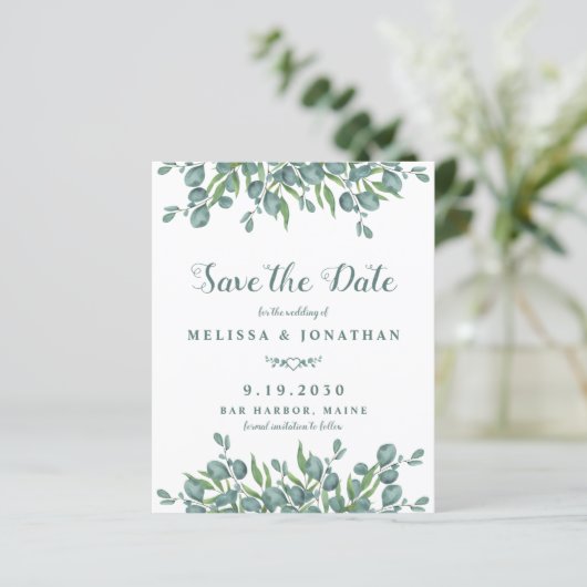 Papier Eucalyptus Vert Budget Mariage Enregistrer La Date (Debout devant)
