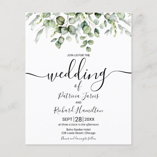 Papier Eucalyptus Vert Budget Mariage Invitations (Devant)