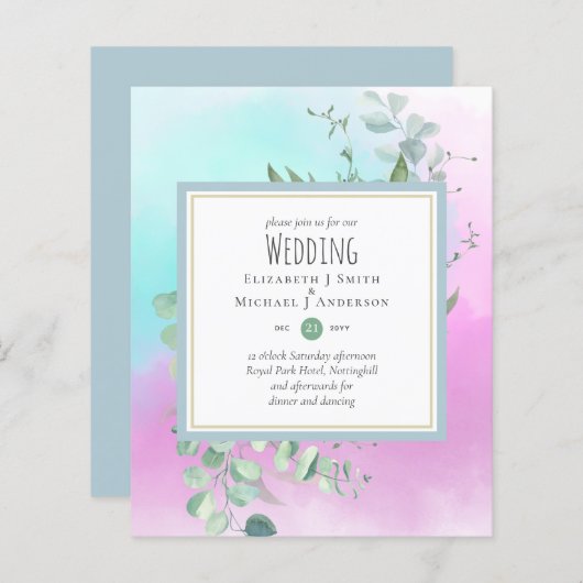 Papier Eucalyptus vert DUSTYBLUE ROSE BUDGET Mariage (Devant / Derrière)