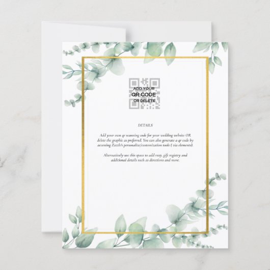 Papier Eucalyptus Vert Mariage QR CODE Budget moderne (Dos)