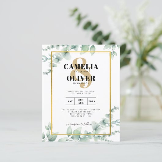 Papier Eucalyptus Vert Mariage QR CODE Budget moderne (Debout devant)