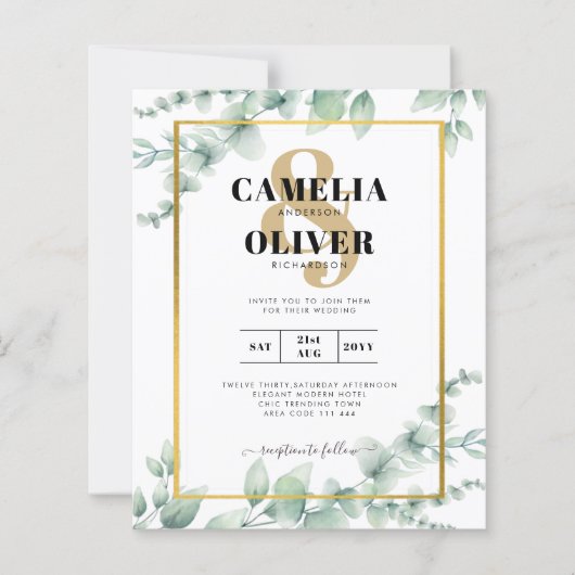 Papier Eucalyptus Vert Mariage QR CODE Budget moderne (Devant)