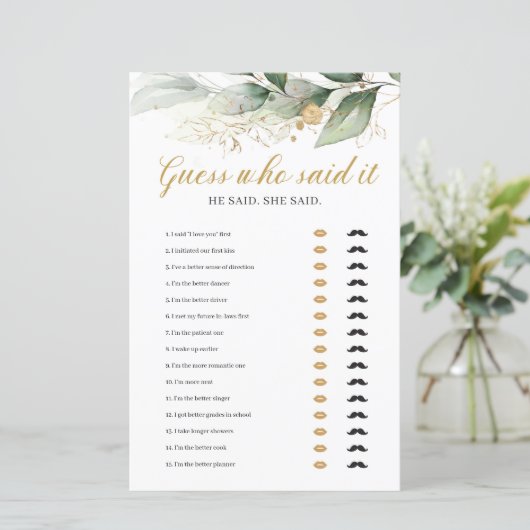 Papier Eucalyptus vert or devine qui a dit le jeu (Debout devant)