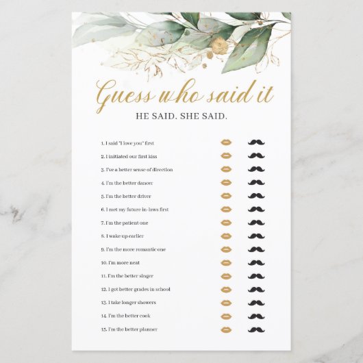 Papier Eucalyptus vert or devine qui a dit le jeu (Devant)