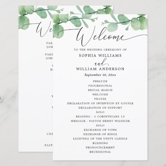 Papier Eucalyptus Wedding Program | Outdoor Botanical  (Devant / Derrière)