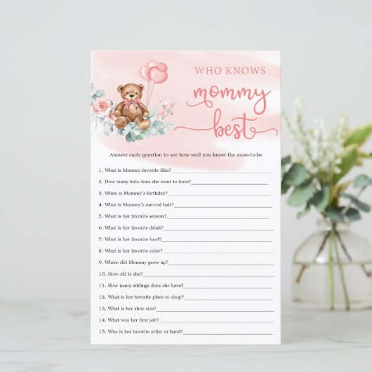 Papier Eucalyptus Wreath Teddy Bear jeu Baby shower (Debout devant)