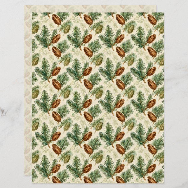 Papier Evergreens and Cones Scrapbook Paper (Devant / Derrière)