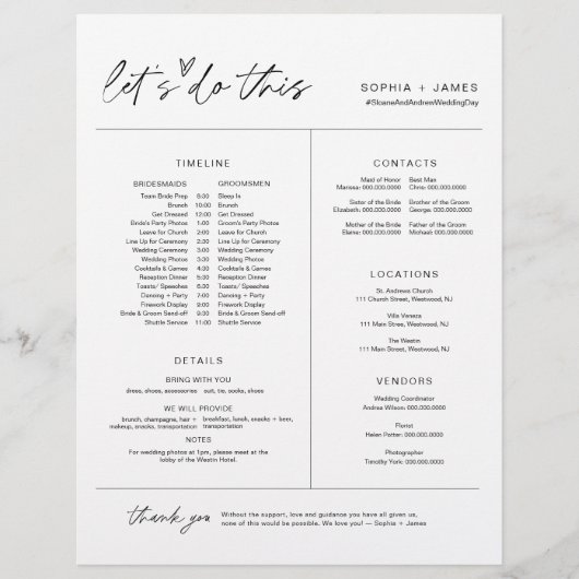 Papier EVERLEIGH Wedding Party Timeline & Info (Devant)