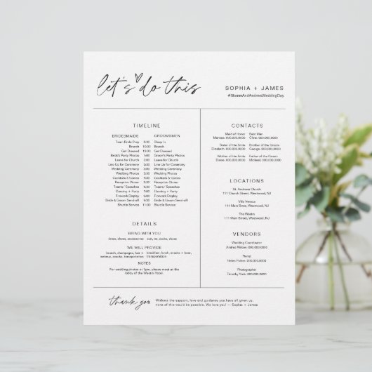 Papier EVERLEIGH Wedding Party Timeline & Info (Debout devant)