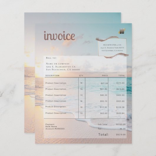 Papier Facture d'entreprise de plage moderne (Devant / Derrière)