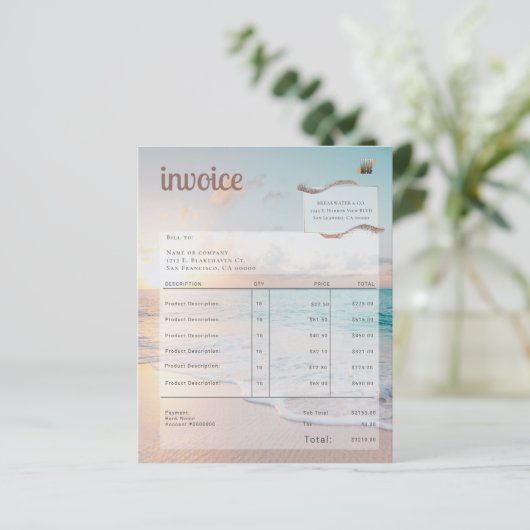 Papier Facture d'entreprise de plage moderne (Debout devant)