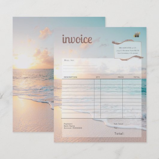 Papier Facture d'entreprise de plage moderne (Devant / Derrière)