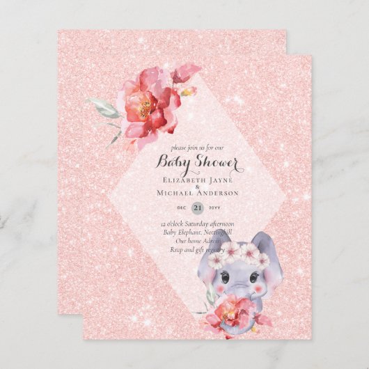 Papier FAIBLE BUDGET Elephant BÉBÉ Invitation DE DOUCHE D (Devant / Derrière)