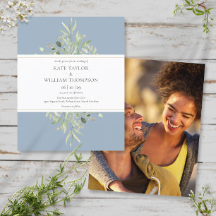 Papier Faire des Invitations de Mariage Photo Bleu Poussi