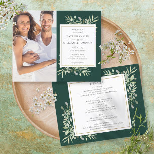 Papier Faire Invitation de Mariage Photo Émeraude Tout Co