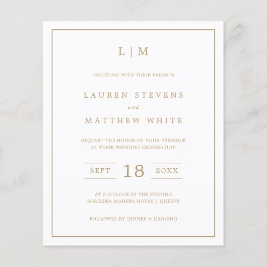 Papier Faire invitation de mariage simple avec monogramme (Devant)