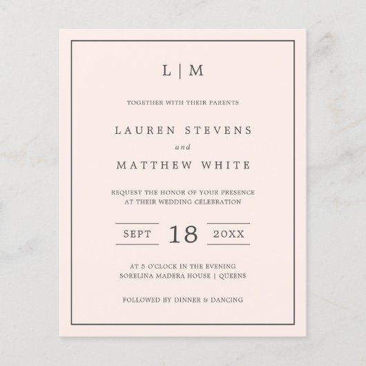 Papier Faire invitation de mariage simple avec monogramme (Devant)