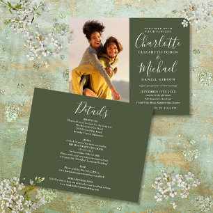 Papier Faire Invitation de Mariage Tout en Un Photo Olive