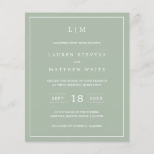 Papier Faire invitation de mariage vert sauge monochrome
