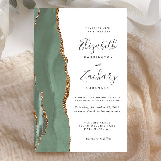 Papier Faire Mariage Vert Sauge Agate Or