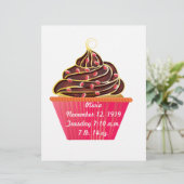 Papier Faire-part Cupcake pour fille rose (Debout devant)