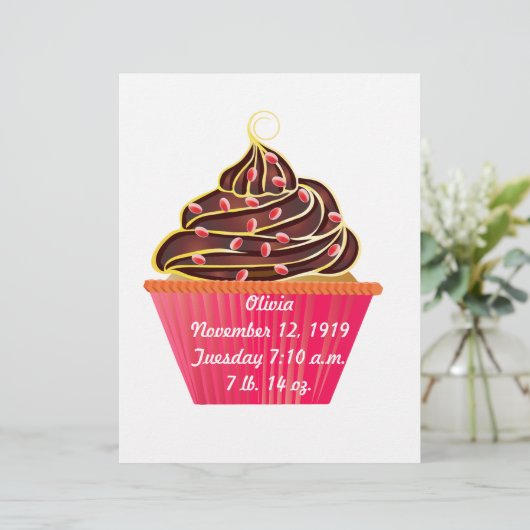 Papier Faire-part Cupcake pour fille rose (Debout devant)