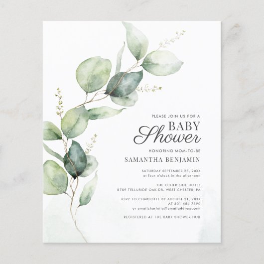 Papier Faire-part de Baby Shower à petit budget avec feui (Devant)