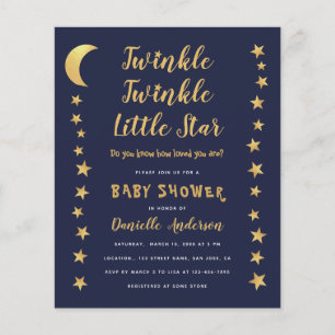 Papier Faire-part de Baby Shower Budget Bleu Or Lune Étoi
