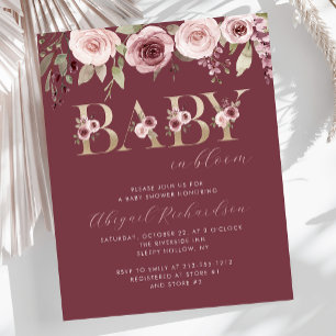 Papier Faire-part de Baby Shower Budget Burgundy Blush Ba