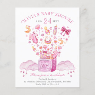 Papier Faire-part de Baby Shower Fille Boîte Rose Surpris